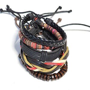 Black, brown & red leather bracelet bundle